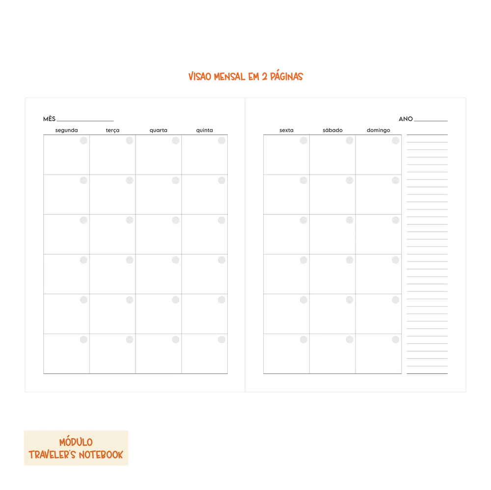 Módulo Costurado, Caderneta Traveler's Notebook . Mensal (M01) - Sônia Rondon