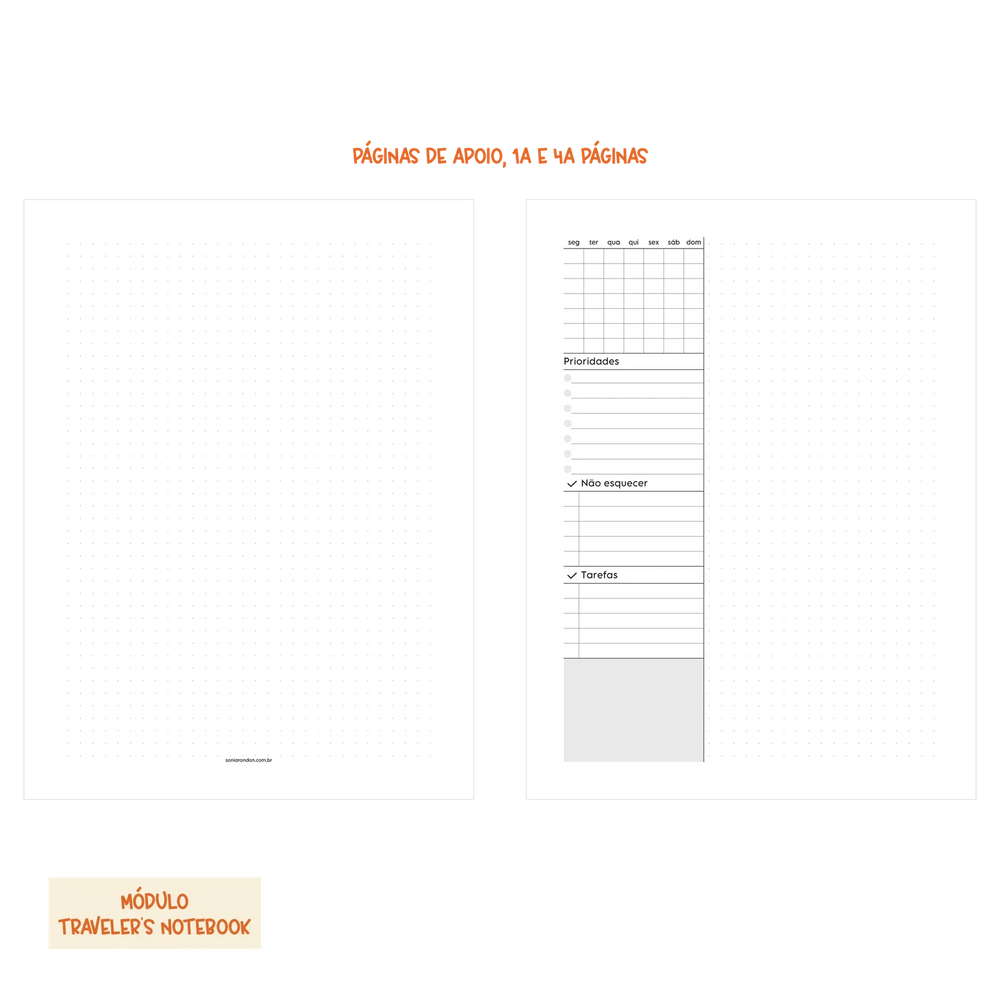 Módulo Costurado, Caderneta Traveler's Notebook . Mensal (M01) - Sônia Rondon